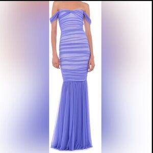 Norma Kamali Purple Asymmetrical Ruched Gown